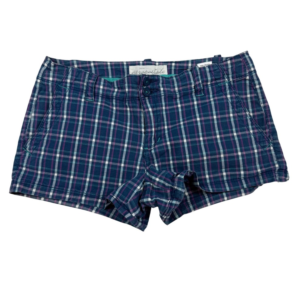VTG Y2K Aeropostale Plaid Mini Micro Shorts Sz 3/4 Blue Purple Ultra Low Rise‎